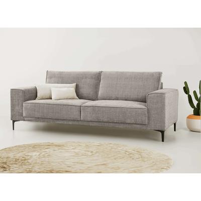 3-Sitzer PLACES OF STYLE "3er Sofa Oland, Struktur, Flachgewebe, Luxus-Microfaser, Boucle", grau (light grau), B:224cm H:85cm T:83cm, 100% Polyester, Sofas, 224 cm, Wellenunterfederung, Skandi-Design, Metallfüße Image