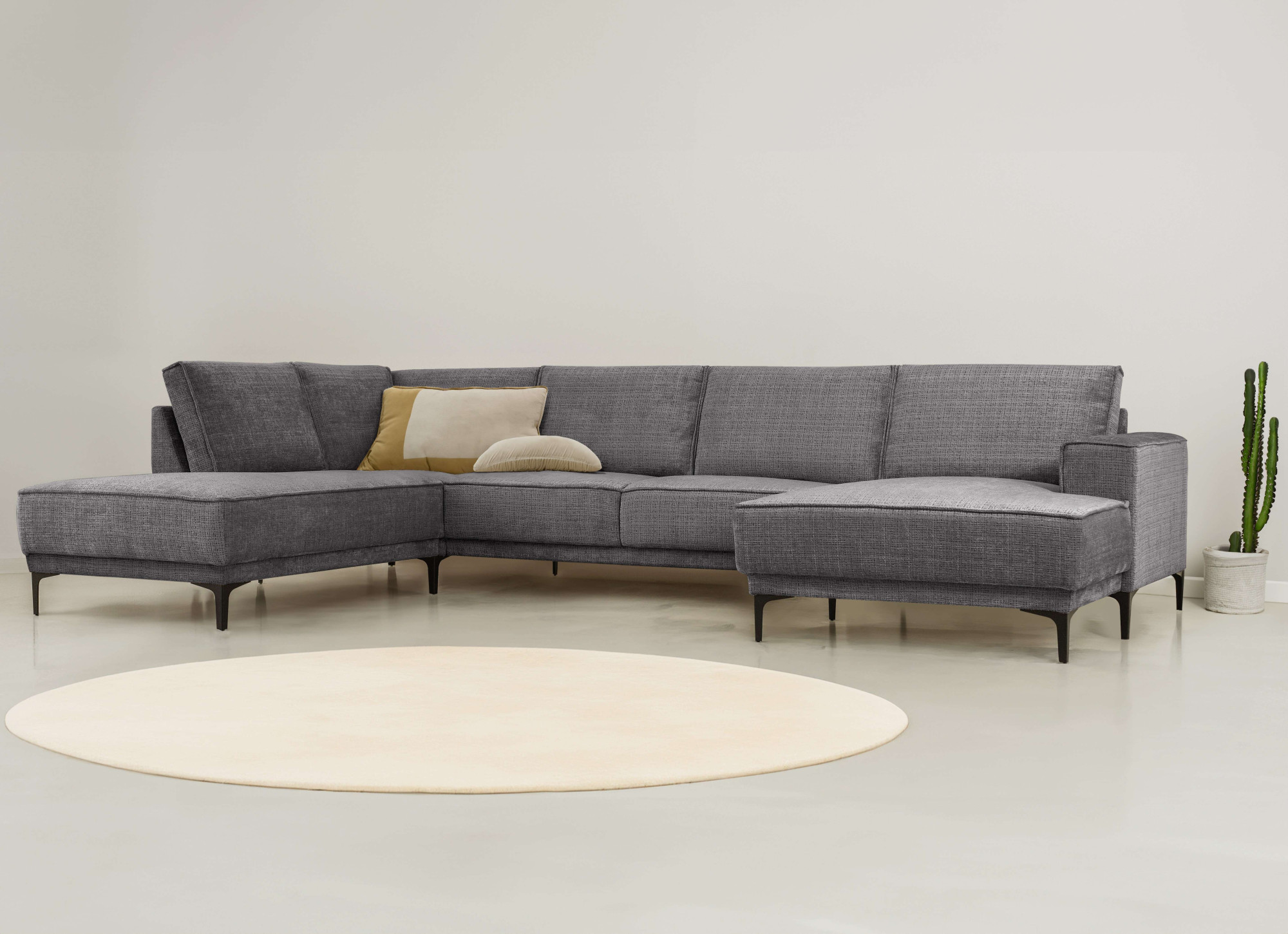 Wohnlandschaft OTTO HOME "XXL Sofa Oland, Struktur, Flachgewebe, Luxus-Microfaser, Boucle", grau (dunkelgrau), B:345cm H:85cm T:210cm, 100% Polyester, Sofas, Wohnlandschaft, U-Form, 345 cm, Wellenunterfederung, Skandi-Design, Metallfüße