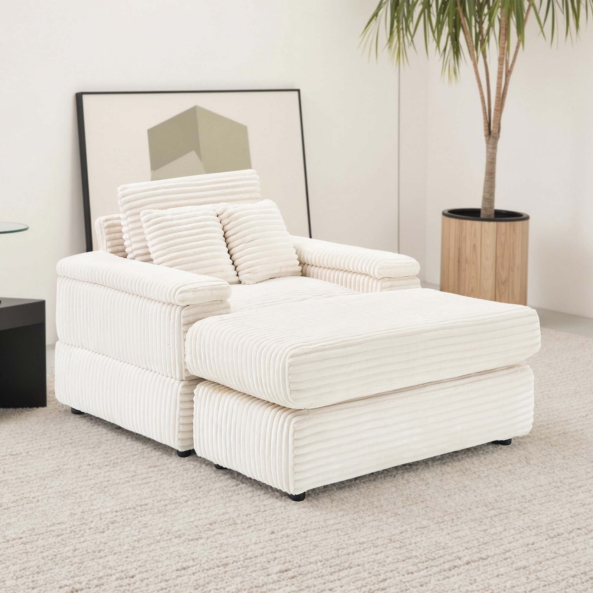 Oversized Sofa Chair and a Half with Deep Seat Ottoman Set, Comfy Cloud Sofa Bed with Chaise for Living Room