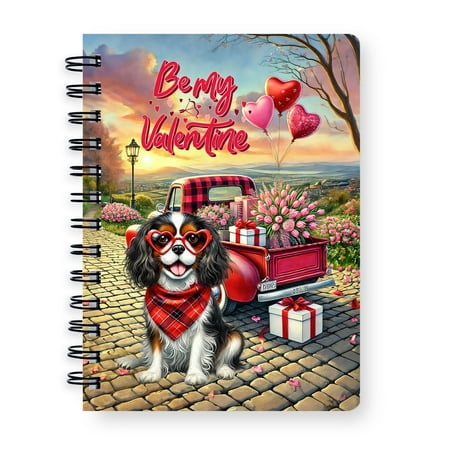 Be My Valentine s Cavalier King Charles Spaniel Truck Full of Love Balloon Spiral Bound Journal Dog Lover Gifts 5x7in Spiral Notebook - 02029