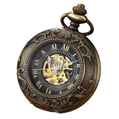 Vinatage Taschenuhr mit Skelett-Halbjäger-Motiv, Bronze, mechanische Legierung Image