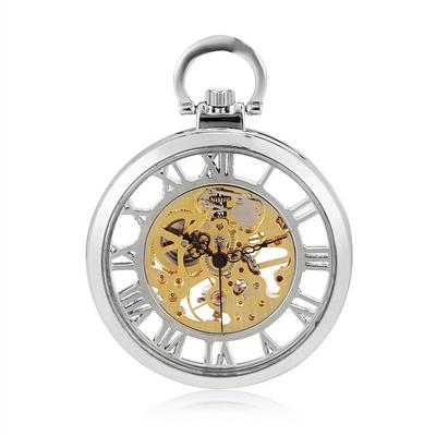 Offene Taschenuhr aus Silberlegierung, mechanisch, Skelett, Silber Image