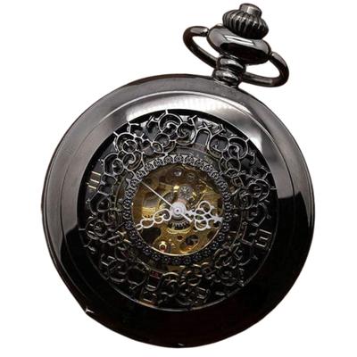 Taschenuhr mit Skelett-Halbjäger-Motiv, Messing, Antik-Optik, Schwarz Image
