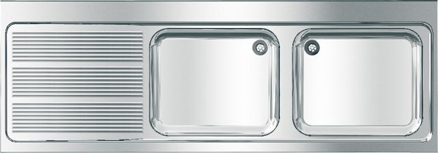 KWC Aquarotter Gewerbespüle, MAXIMA, Edelstahl, 2 Becken, 2000x432x700 mm, Tropfteil li, 2000057586 2000057586 Image