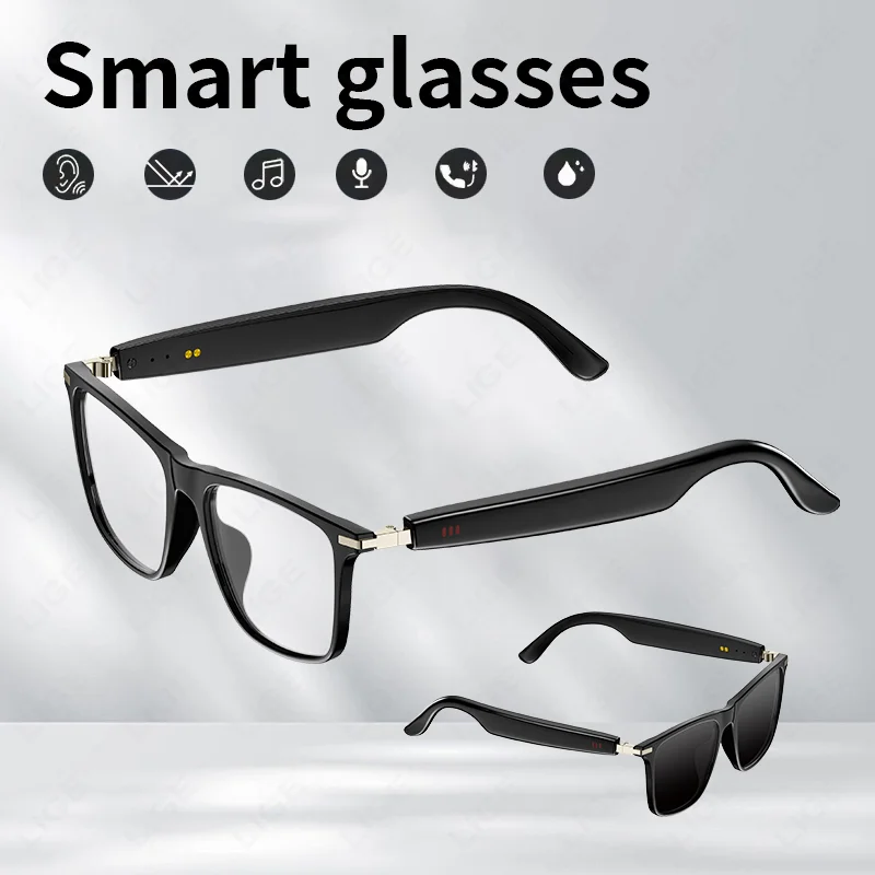 LIGE 2025, neue Smart-Brille, Sonnenbrille, Bluetooth-Kopfhörer, Anti-Blaulicht, UV-Schutz, Linsen, wasserdichte Brillen für Männer und Frauen Image