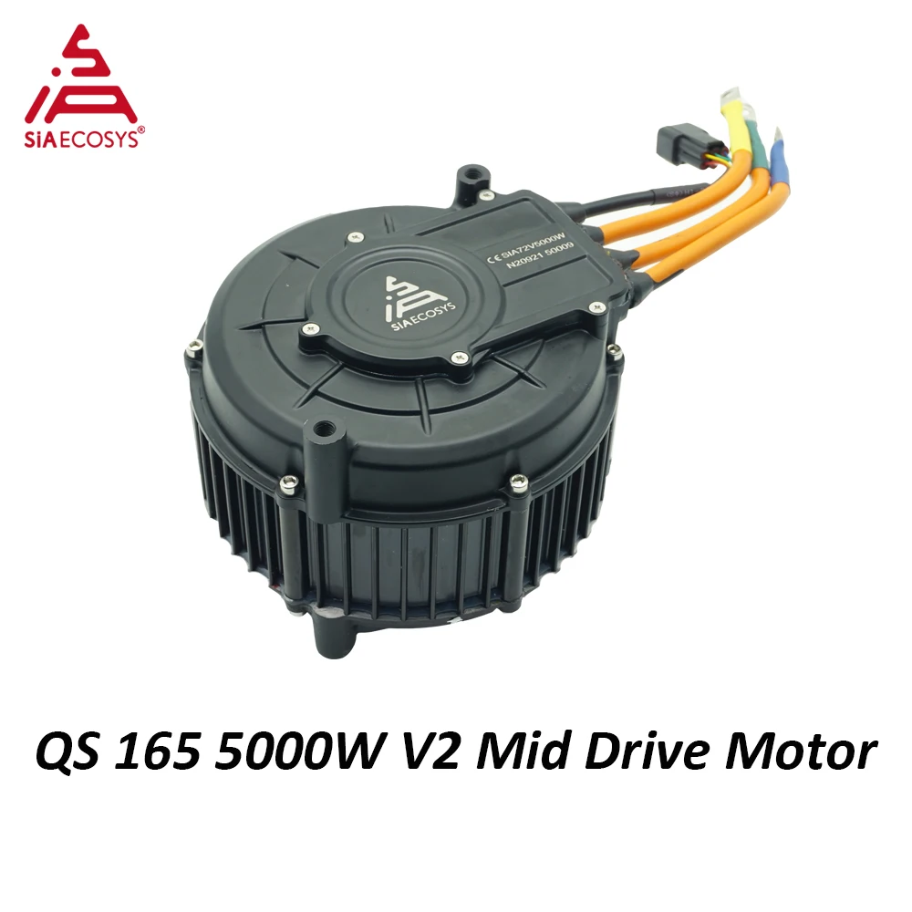 QSMOTOR QS165 V2 5000W 72V 35H PMSM Mittelmotor mit 800mm Phasenkabeln und 428 14T Kettenrad oder Riemen für E-Motorräder Image