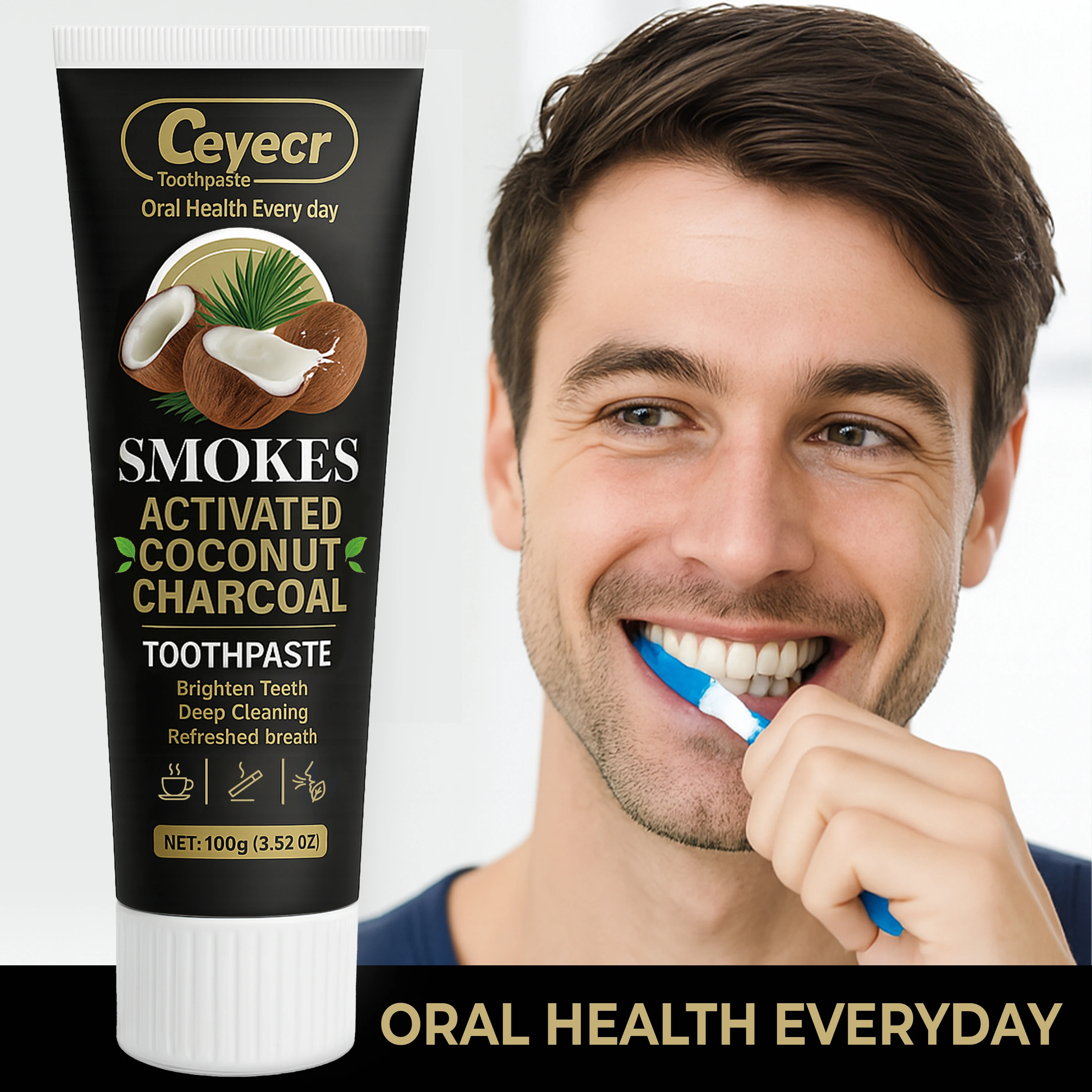 1 Stück natürliche Aktivkohle-Zahnpasta für Raucher – Tiefenreinigung und frischer Atem, Mundgesundheit für Männer, reisefreundliche Tube Image