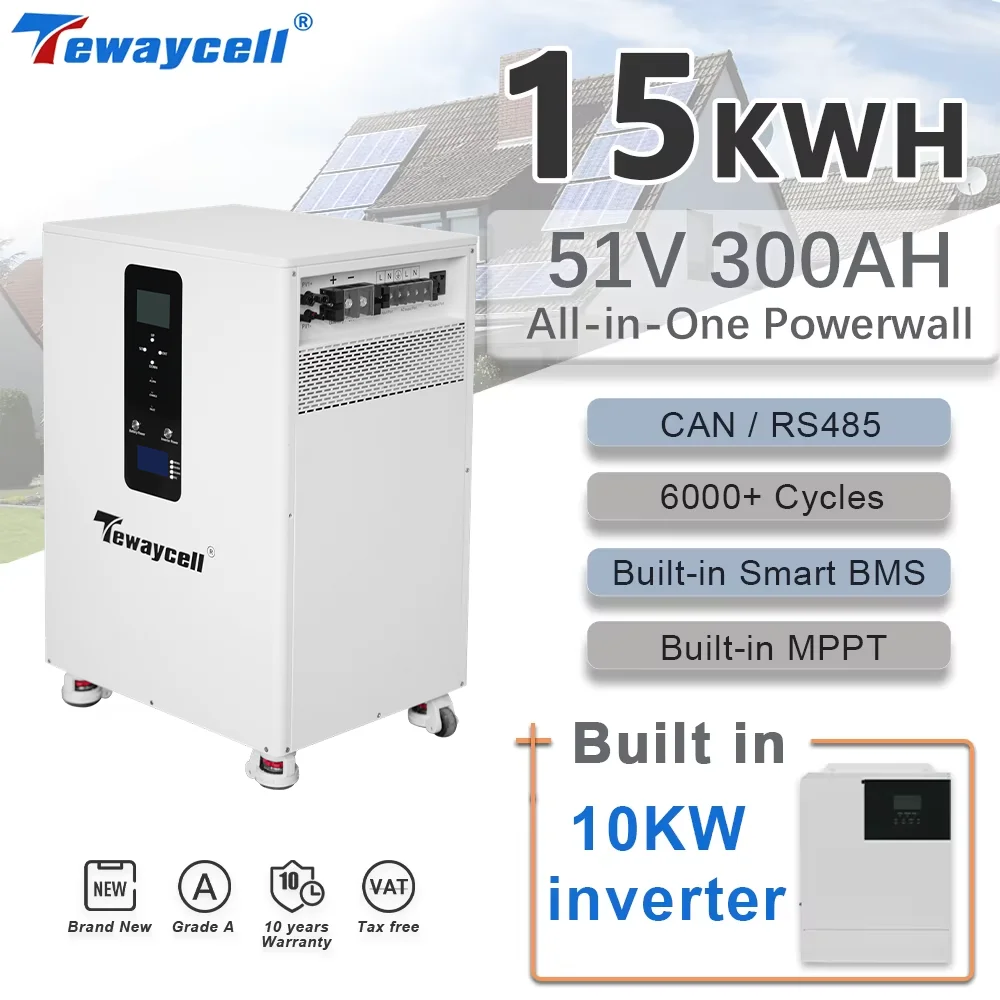 Tewaycell 51V 300AH 15KWH Lithiumbatterie Eingebauter 10KW Wechselrichter All-in-One-Gerät 15KW Powerwall-Batterie für Hybridsystem Image