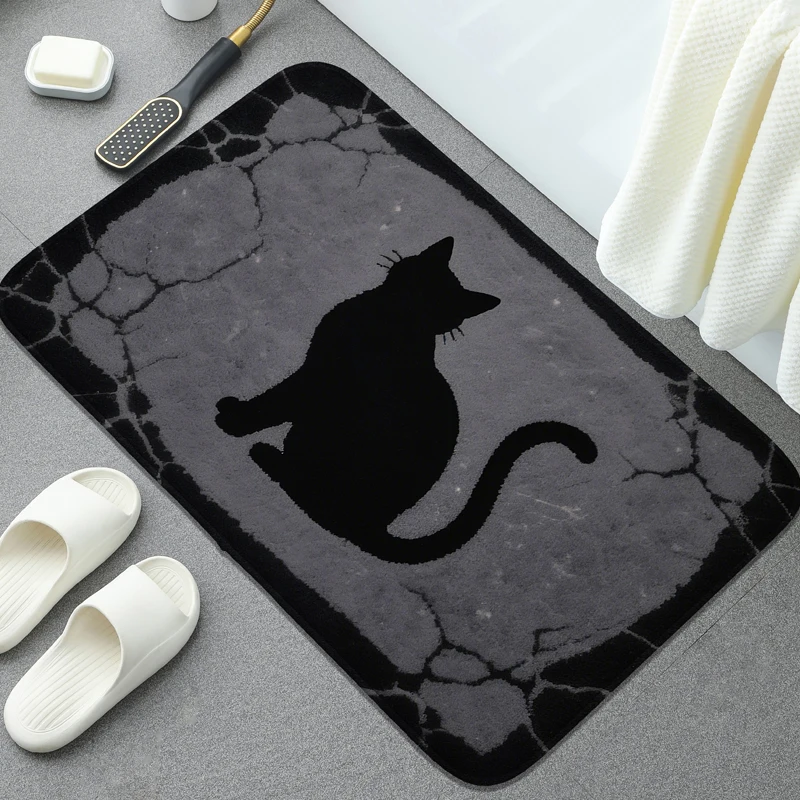 Bedruckte Badezimmer-Bodenmatte aus Flanell, saugfähige Fußmatte für die Badewanne, kleiner dekorative Matte für Duschräume, maschinenwaschbar Image