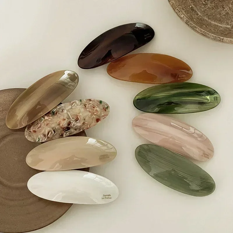 Essigsäure-Federclip, koreanische große Haarnadel, französische Haarspange für Mädchen, glänzende Ellipsenbogen-Kopfbedeckung, Zubehör Image