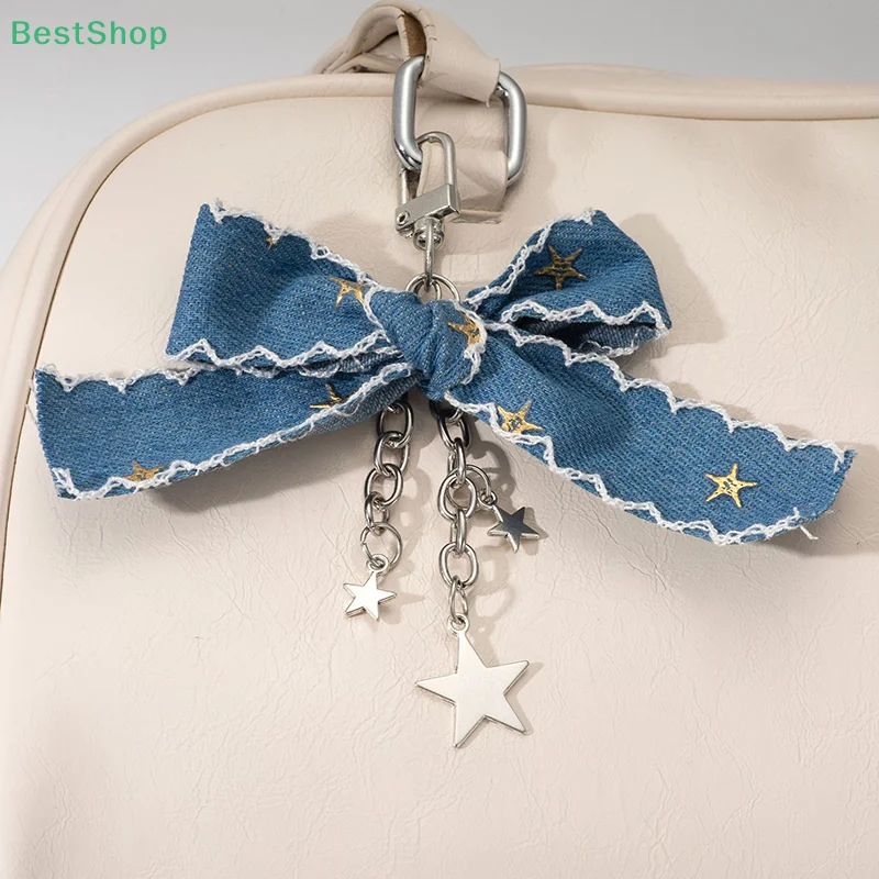    Vintage Ins Style Denim Schleife Schlüsselanhänger Taschenanhänger Schlüssel hängende Dekoration Geschenke Image