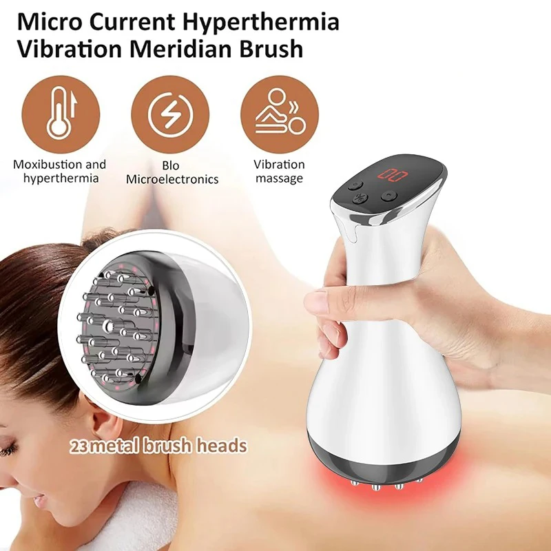 NEUE Elektrische Meridian Pinsel Gua Sha Körper Massager EMS Mikrostrom Heiße Kompresse Schaben Lymphdrainage Maschine Fatburner Image