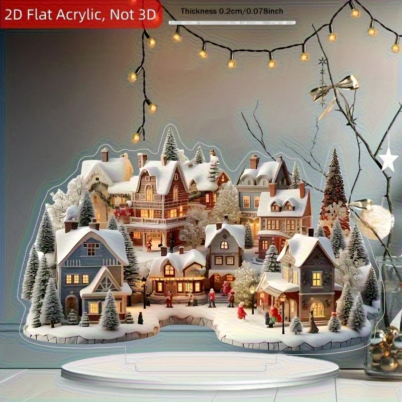 2D Winter Wunderland Acryl Weihnachten Dorf Dekor Schnee Haus Schneemann Warme Familie Büro Charming Urlaub Party Decora Geschenke Image