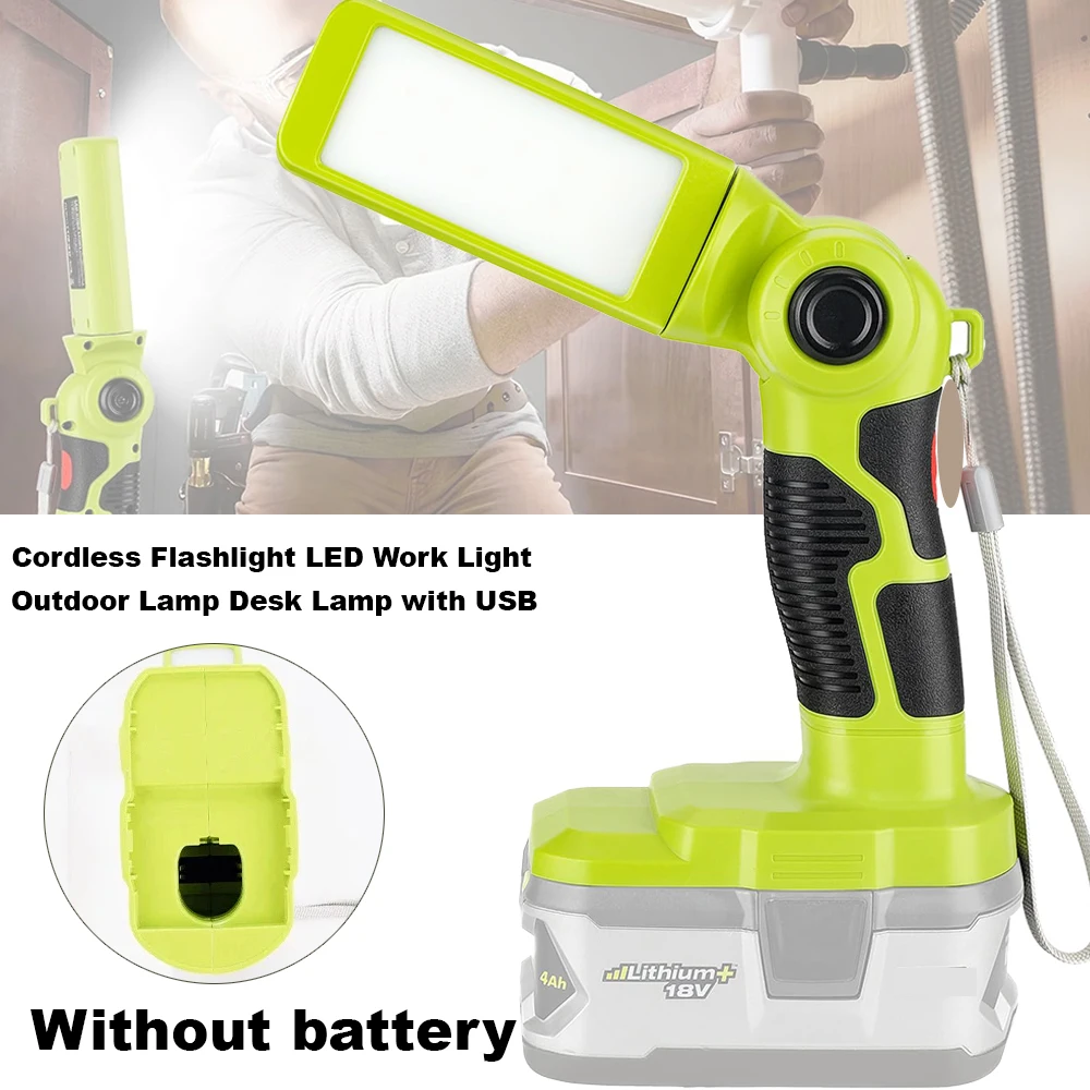 Schnurlose Taschenlampe für Ryobi, 18 V Li-Ionen-Akku, LED-Arbeitsleuchte, Handarbeitsscheinwerfer, Strahler, Außenlampe, Schreibtischlampe mit USB
