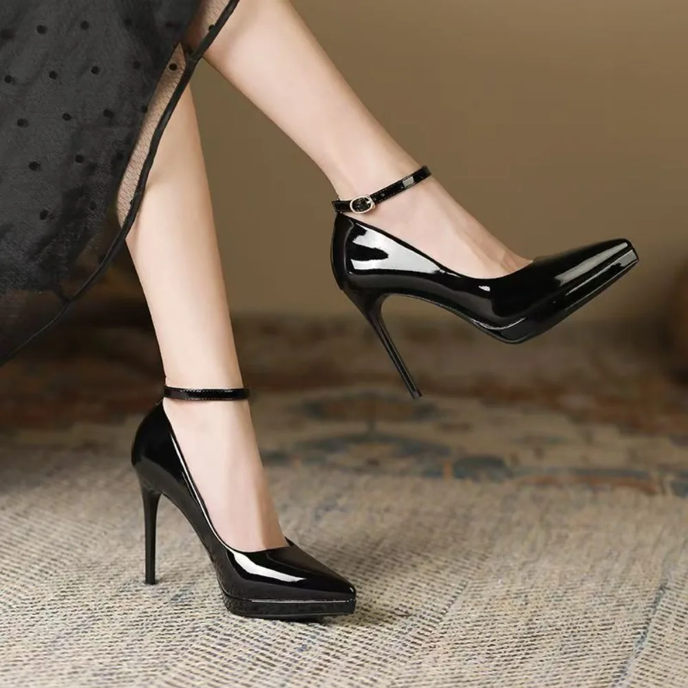 11 cm Super Hohe Stiletto Heels Pumps Frauen Schuhe Frühling/herbst Ankle Strap Spitz Große Größe Elegante Büro schuhe