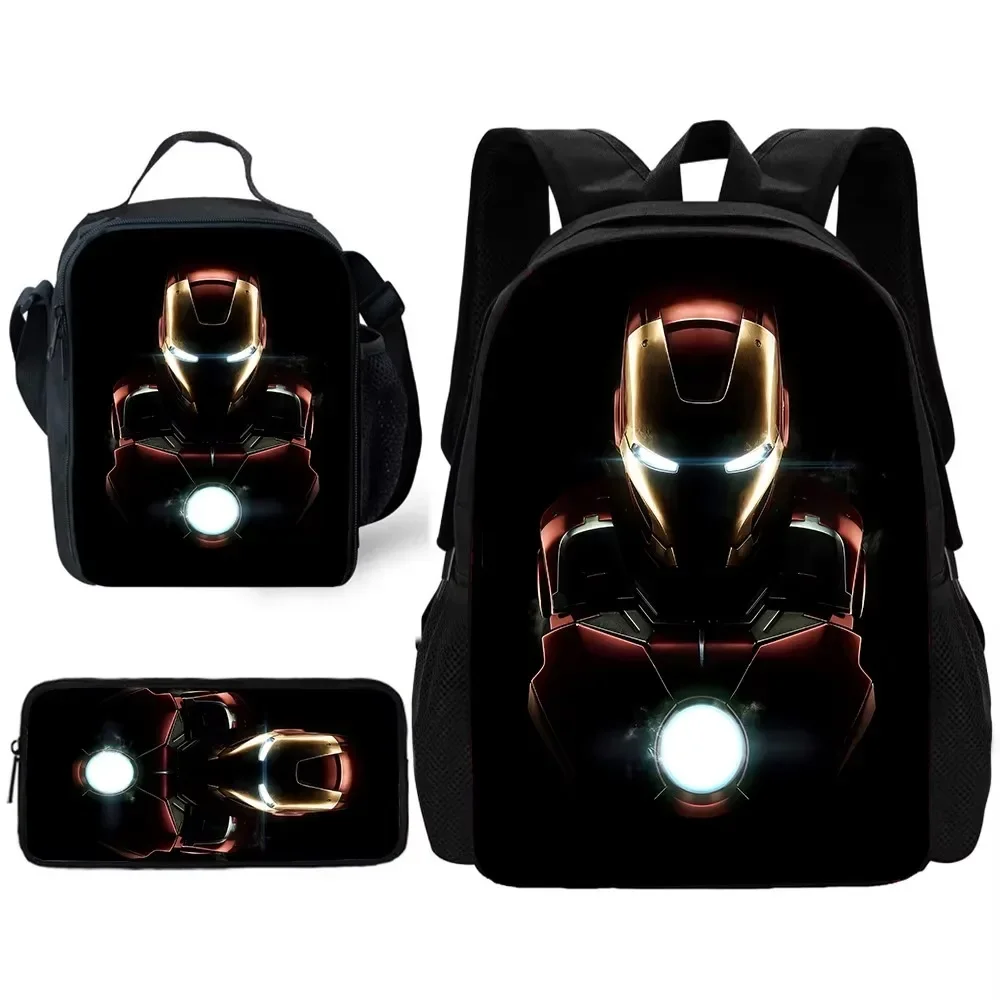 Iron Man Marvels Sac à dos d'école pour enfant avec sacs à déjeuner, sacs à crayons, sacs d'école pour garçons et filles, meilleur cadeau