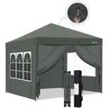 Gazebo Pieghevole 3x3, Gazebo Chiuso Portatile, Gazebo Esterno Resistente con Tubi Ispessiti, Regolabile in Altezza, Gazebo 3x3