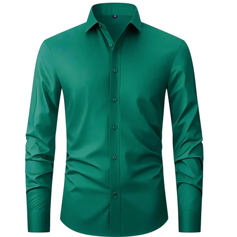 Camicia da uomo d'affari taglia US EU XXL manica lunga tinta unita primavera autunno sociale formale senza pieghe camicetta elasticizzata maschile slim fit