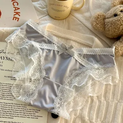 Satin Panelled Lace Briefs Sexy Women's Underwear Low-rise Panties Soft Briefs Comfortable Lingerie Трусы Женские