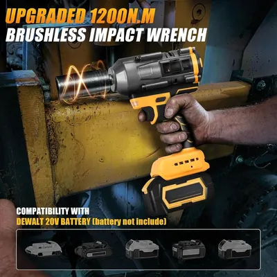 Cordless Impact Wrench 1/2 inch for 20V Battery, 1000/1200N.m Impact Driver High Torque Brushless Electric