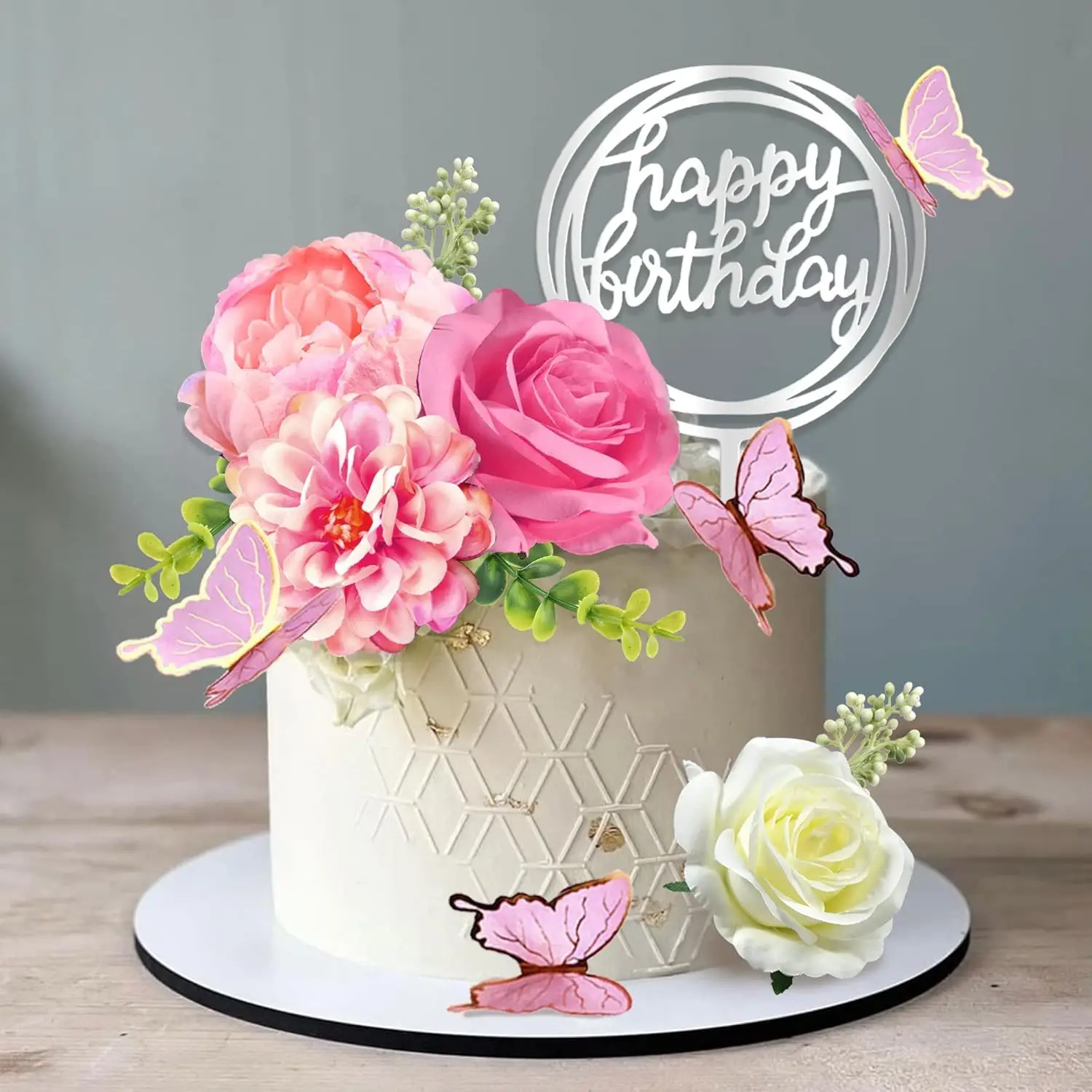 14 pezzi Toppers per torta a fiori Decorazioni per torta a farfalla Toppers per torta di buon compleanno Fiori per ragazze Donne Festa di compleanno