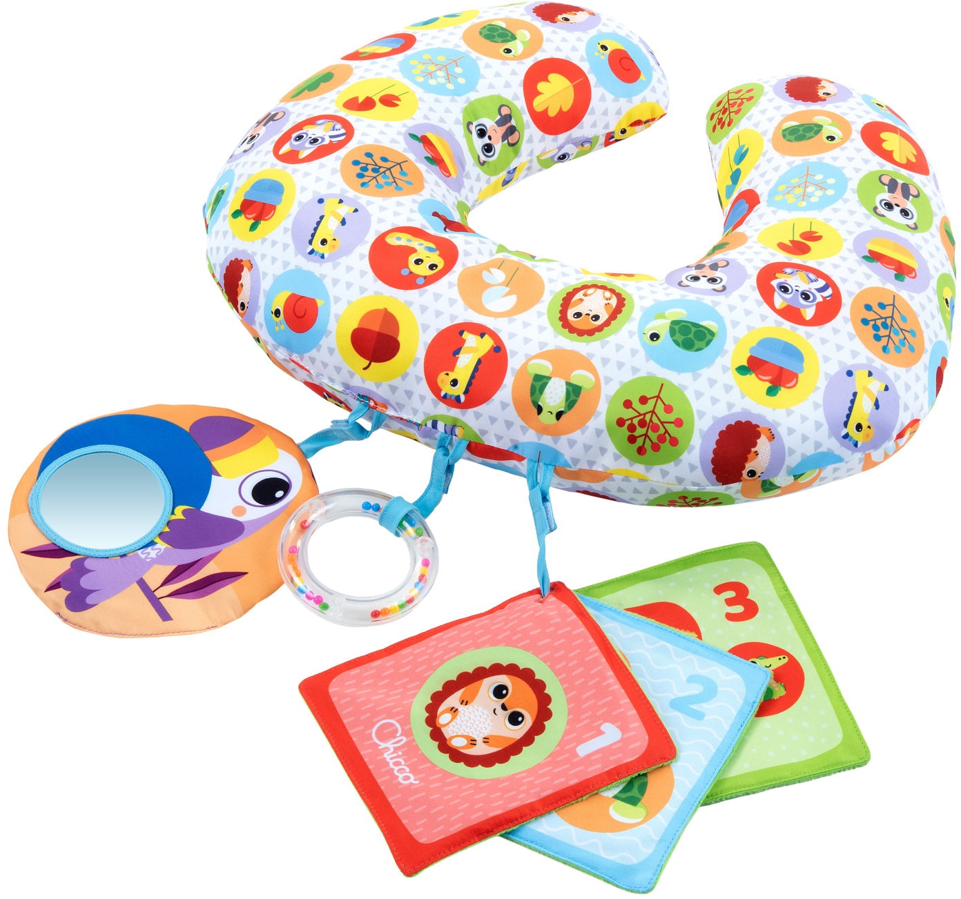 Greifspielzeug CHICCO "Animal Tummy Time", bunt, Greifspielzeug, KinderB:38cm H:10cm, Spielkissen, B:38cm H:10cm Image