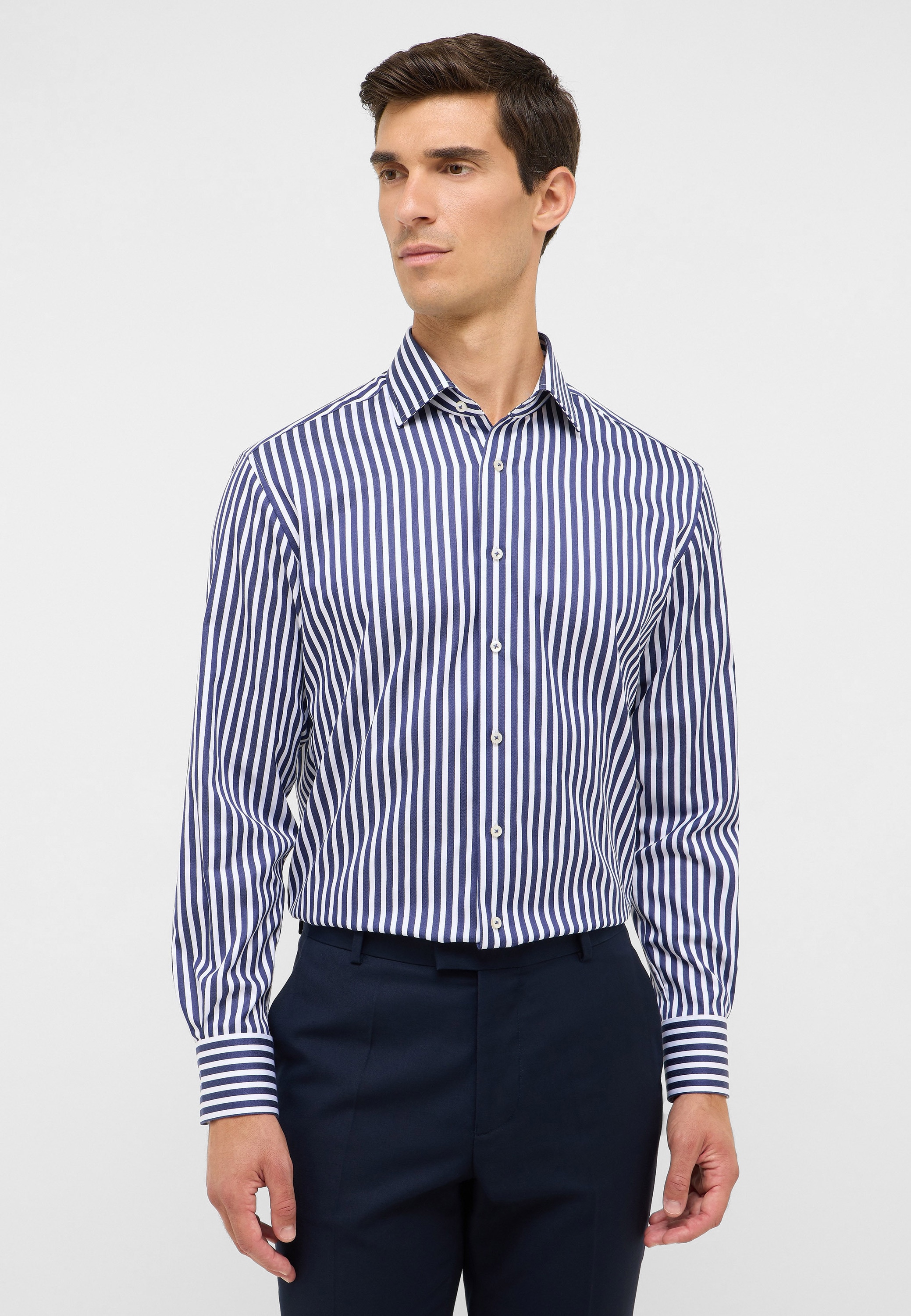 Langarmhemd ETERNA "MODERN FIT", Herren, Gr. 48, Normalgrößen, navy, Satin, 100% Baumwolle, tailliert, Manschette, Hemden, NON IRON (bügelfrei) Image