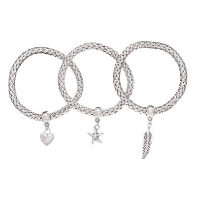 Armband Set LASCANA, Damen, silber (silberfarben), Armbänder, elastisch, Armbänder mit Anhänger, Herz, Stern, Feder, Armketten Set Image