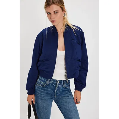 Ellie Satin Bomber Jacket at Free People in Cosmic, Size: XS