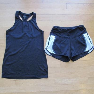 Athleta Shorts | Athleta Two Athletic Workout Clothing Top & Shorts Women's Size Xxs | Color: Black/Gray | Size: Xxs