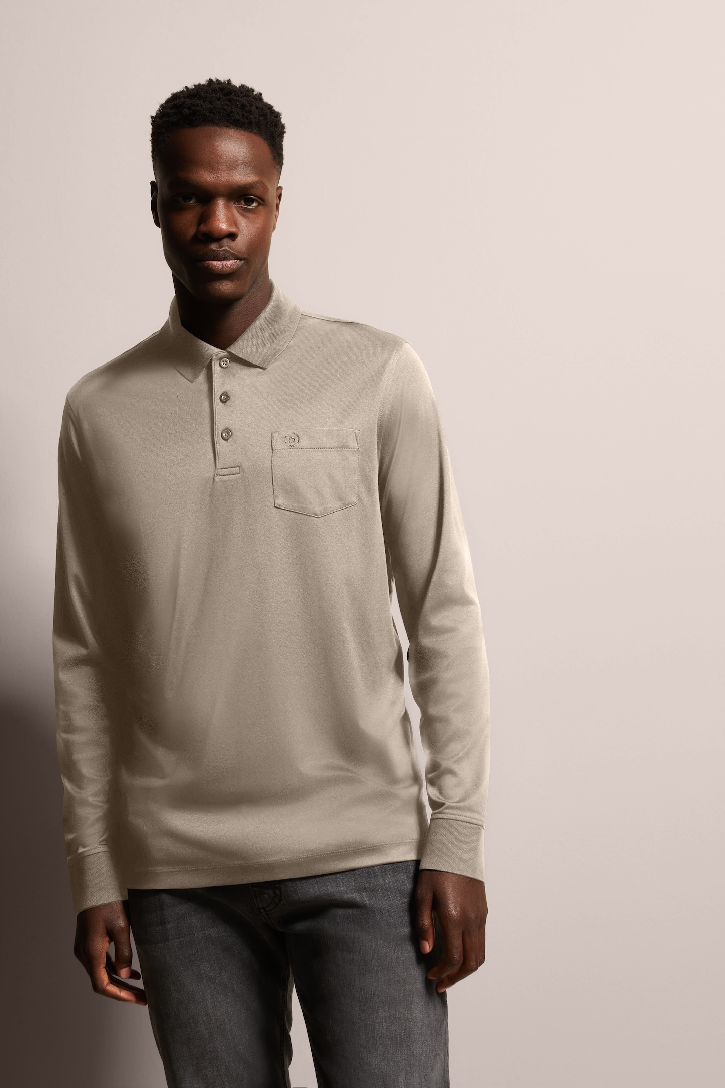 Bugatti Herren Langarm-Polo mit feiner zweifarbiger Strukturoptik Image