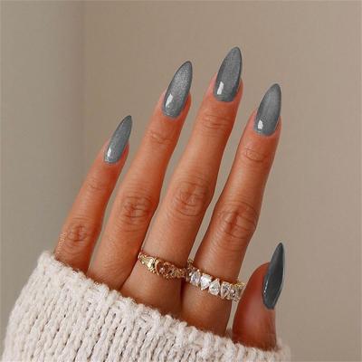 Dark Red Press on Nails Cat Eye Burgundy Glitter Press on Nails Almond Medium Sparkly Shiny Fake Nails Set Cute Bling Glue on Nails Medium Length for Women Holiday Gothic Design 24Pcs