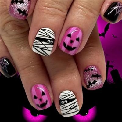 Halloween Yellow Flowers Press on Nails Short Square Fake Nails with Cute Little Ghost Designs Black Matte Artificial Nails Full Cover Stick on Nails Halloween Glue on Nails for Women Nail Art DIY