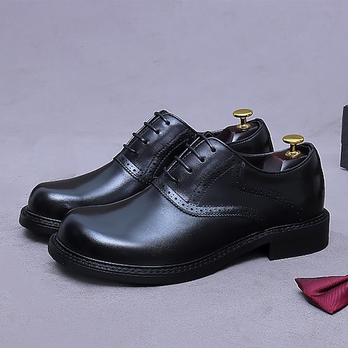 scarpe eleganti da uomo in vera pelle oxford - primo strato in pelle bovina, design brogue classico, scarpe eleganti con lacci per ufficio, matrimoni e abbigliamento professionale