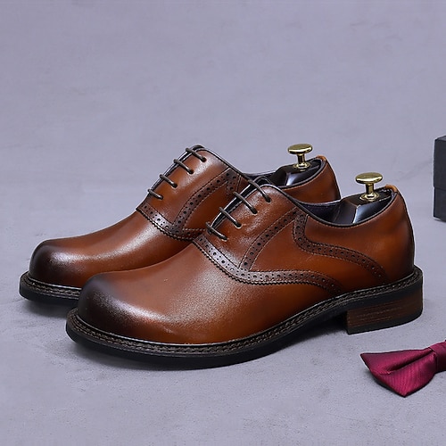 scarpe eleganti da uomo in vera pelle oxford - primo strato in pelle bovina, design brogue classico, scarpe eleganti con lacci per ufficio, matrimoni e abbigliamento professionale