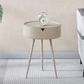 Tavolino laterale ribaltabile in stile casual con contenitore, tavolino da caffè rotondo in plastica, moderno comodino con base a gambe per soggiorno, camera da letto, ufficio