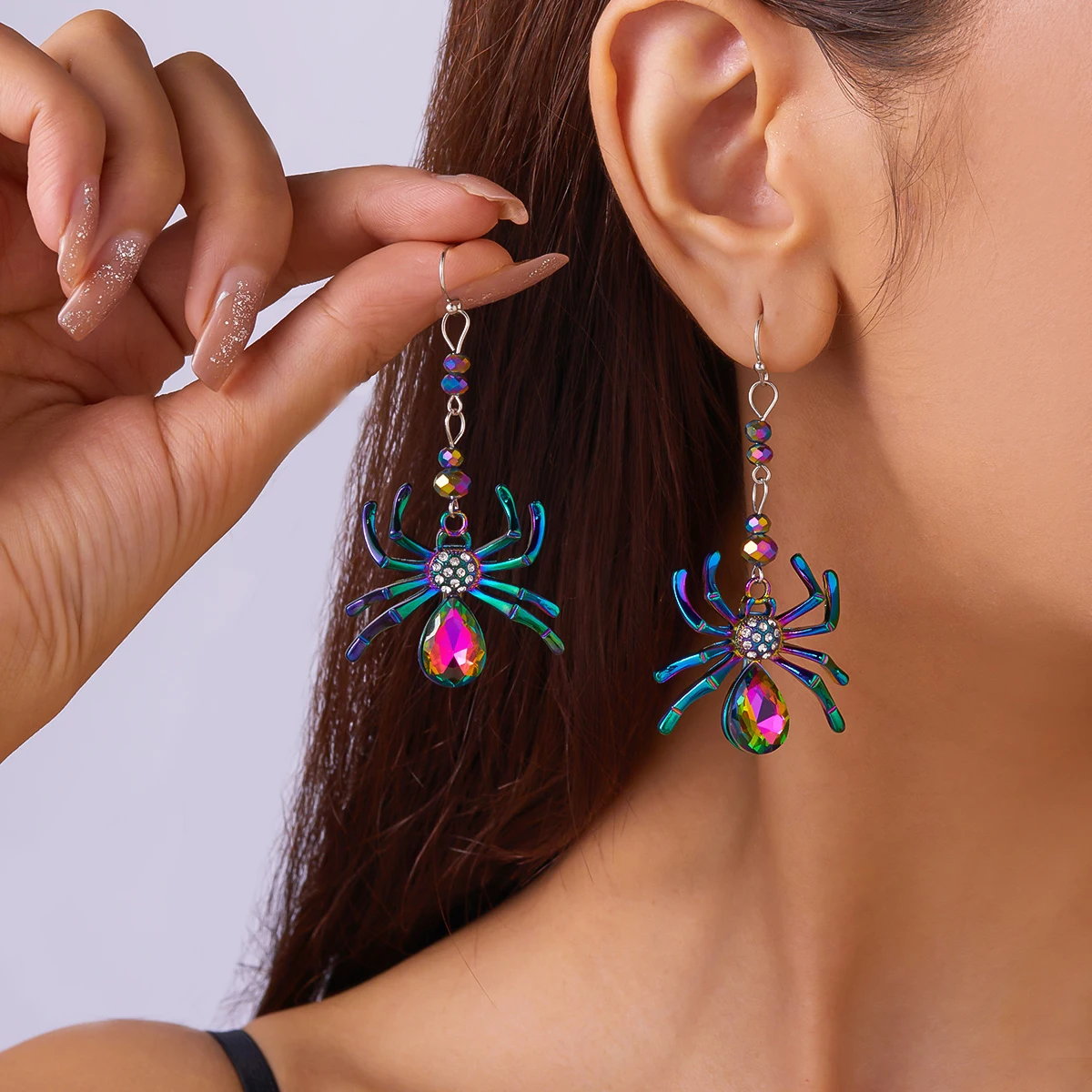 Vintage Bunte Strass Spinne Baumeln Ohrringe für Frauen Intarsien Zirkon Große Spinne Ohrringe Gothic Punk Halloween Schmuck