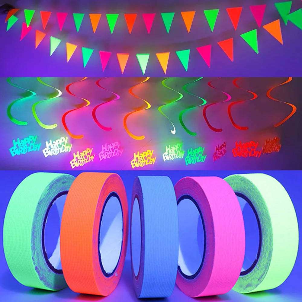 UV-Licht reaktive Bänder Neon UV Gaffer fluor zierende Band Geburtstag Hochzeit leuchten im UV-Licht Bachelorett Party Dekor liefert Image