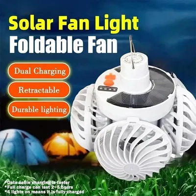 Solar/USB Rechargeable LED Bulb Light Outdoor Fan Folding Light Portable Soccer Bulb Flashlight With Power Display