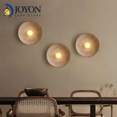 Japanese Style Wall Lamp Round Shade Resin Wall Light Wabi Sabi Bedside Wall Sconce Living Room Bedroom Decor Wall Mount Lights