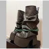 Dame Punk braun Pu Plissee Kalb Stiefel Plattform Chunky Heel Gothic Style Stiefel Schuhe neu ankommen Runway Stiefel kausalen Party Punk