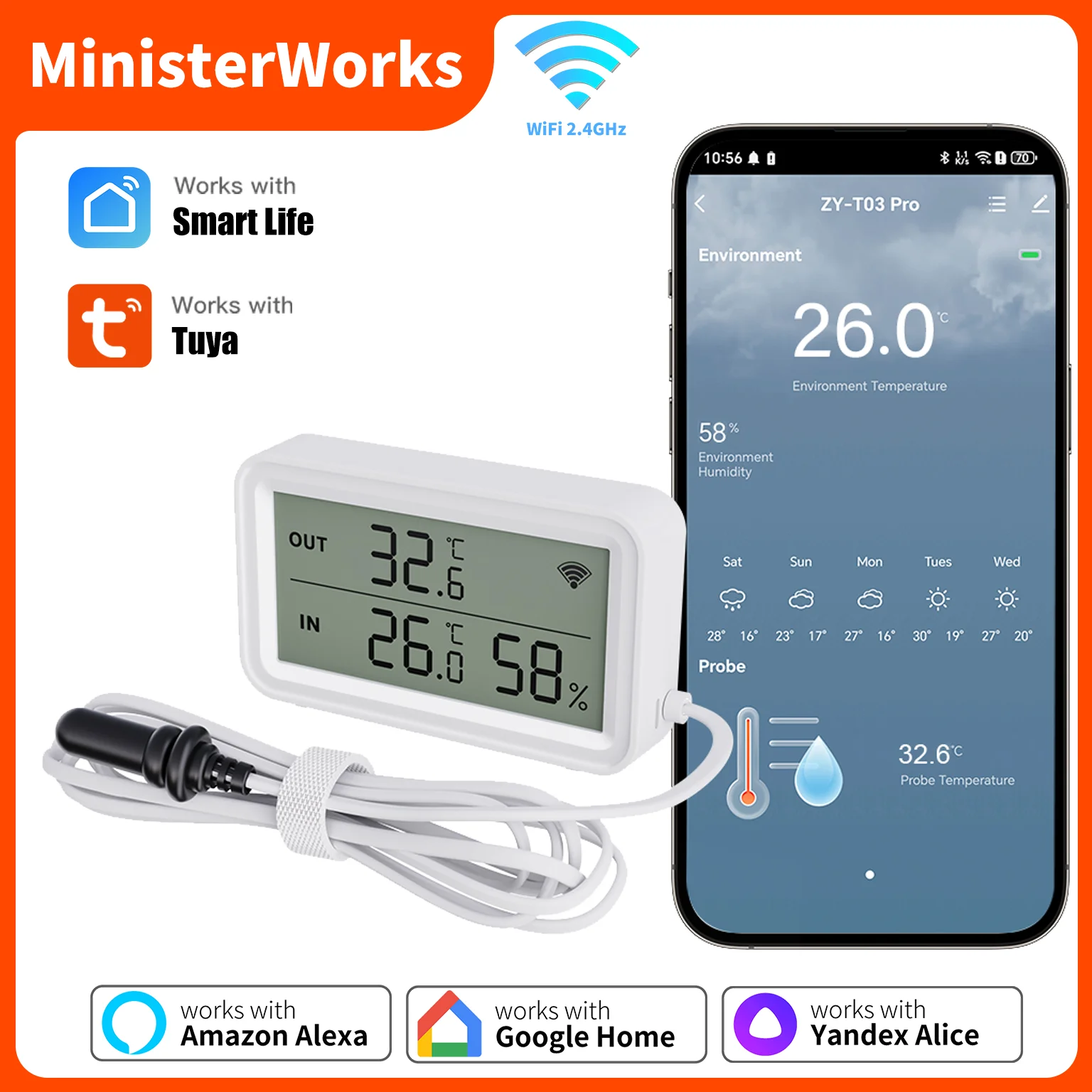 Tuya WiFi Temperatur Feuchtigkeit Sensor Mit Externe Sonde APP Fernbedienung Thermometer Hygrometer Arbeit Mit SmartLife Alexa Image