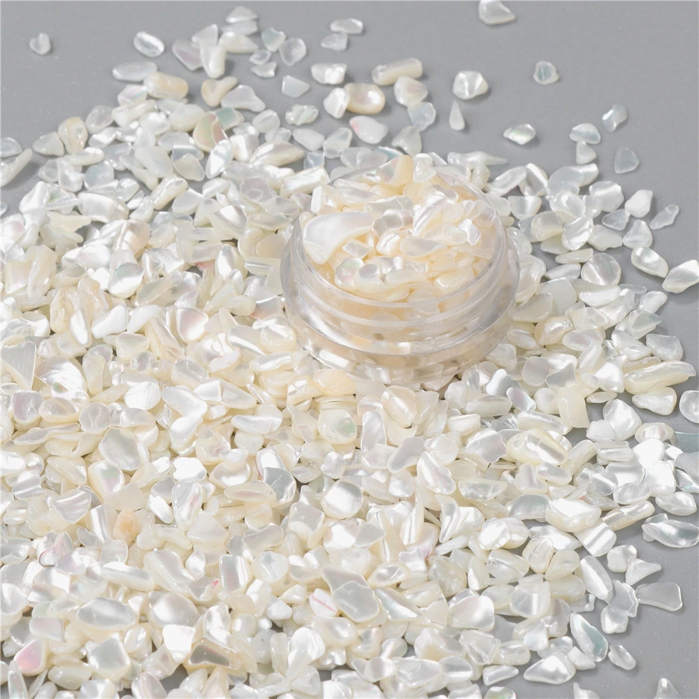 3-5mm Natürliche Weiße Kies Aurora Shell Unregelmäßige Kleine Shell Chips Fit Nagel Accessori Decor Diy Schmuck ornamente Handwerk Image