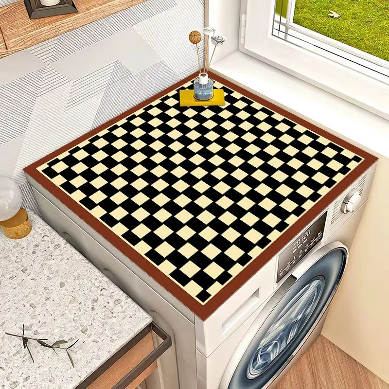 VIKAMA Bedruckte saugfähige Waschmaschinenmatte, Kieselgur-Erd-Staubschutzmatte, weiche Polsterung, Kühlschrank-Oberteil, Staubschutzmatte Image