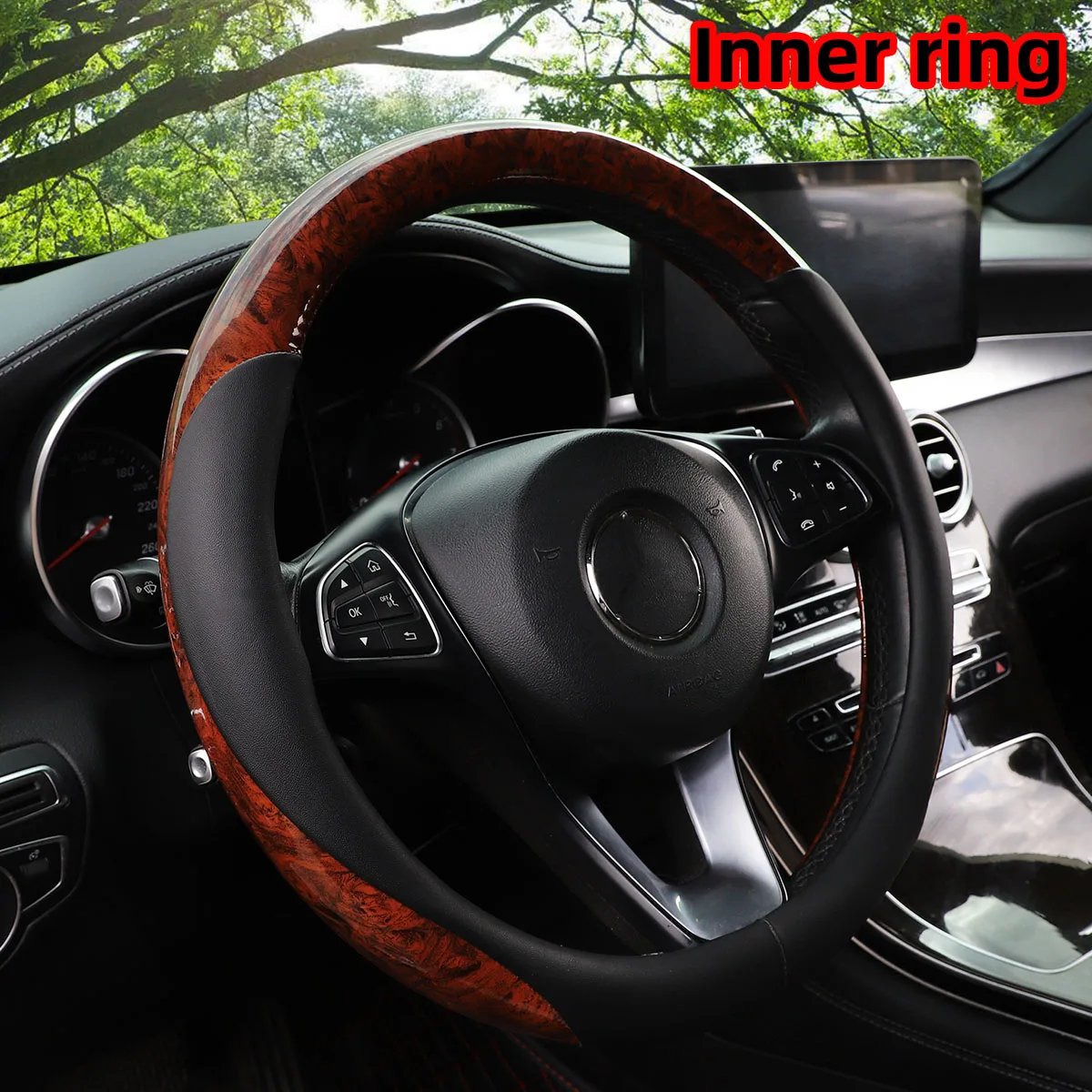 Mehrfarbiges PU-Leder mit Atofumaki-Muster und Innenring-Lenkradabdeckung für Automobil-Dekorationsartikel, 37–38 cm Image