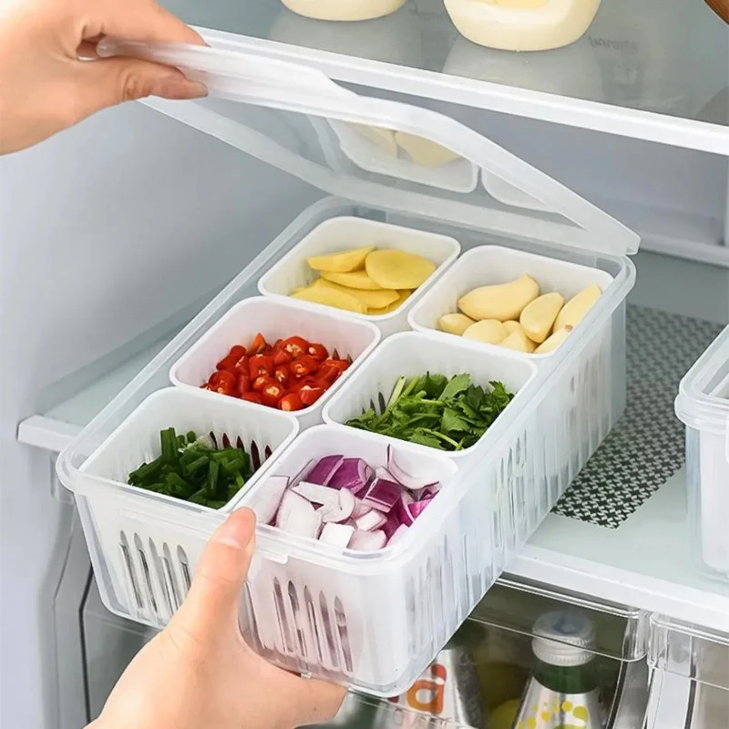 Boîte de conservation des aliments pour réfrigérateur, boîte de conservation des aliments, gingembre, ail, oignon, poivre, panier de vidange de fruits et légumes, organisateur de cuisine