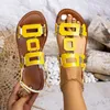 2025, runde Zehen-Damen-Sandalen aus Leder, flach, lässig, Strandschuhe, bequeme Schuhe, Metalldekoration für Damen, modisch, Größe 43