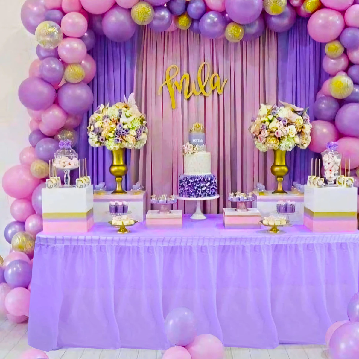 2 stücke Einweg Tisch Rock PEVA Wasserdicht Öl-proof Geburtstag Baby Dusche Party TableSkirt Hochzeit Outdoor Tisch Dekorationen Image