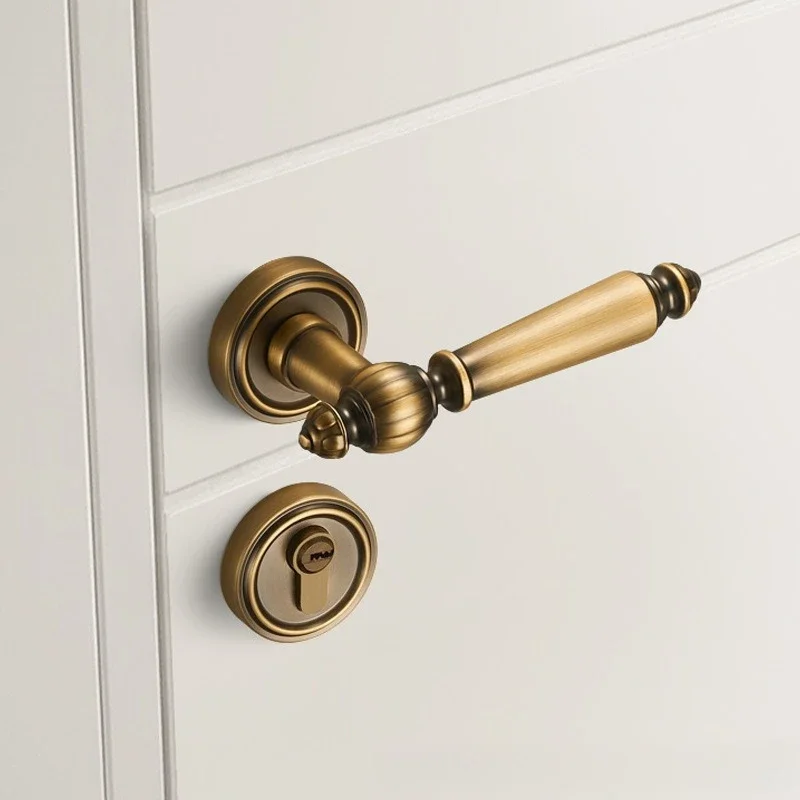 Vintage-Türgriff im europäischen Stil, antiker Türgriff, geteilter Körper, stummgeschaltetes Schloss, klassisches Schlafzimmer, Eingangstür, Aluminiumlegierung mit Schlüssel für Zuhause