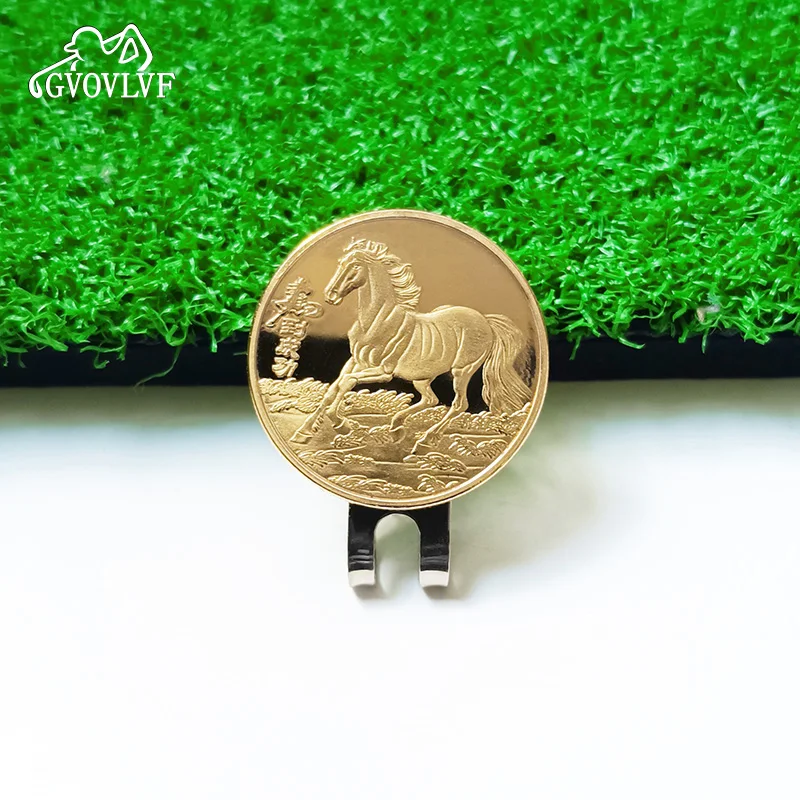 1pc Abnehmbare Golf Ball Marker Jahr des Goldenen Pferdes Mit Magnetische Hut Kappe Clips Geschenk Für Golfer Golf Zubehör Image